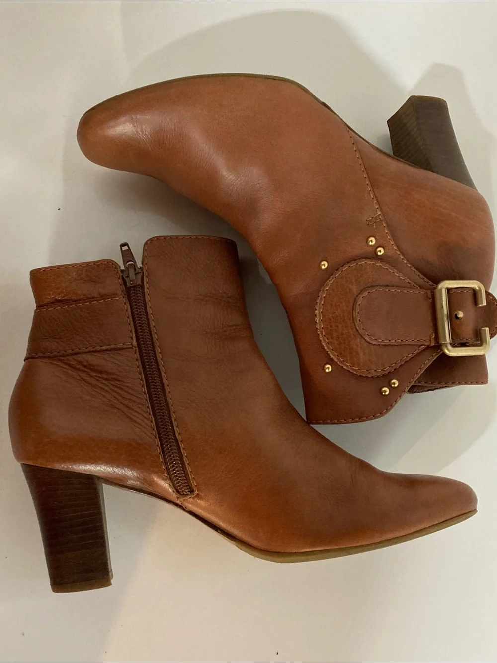 ANTONIO MELANI Cognac Leather Ankle Booties with Buckle Detail inside wear